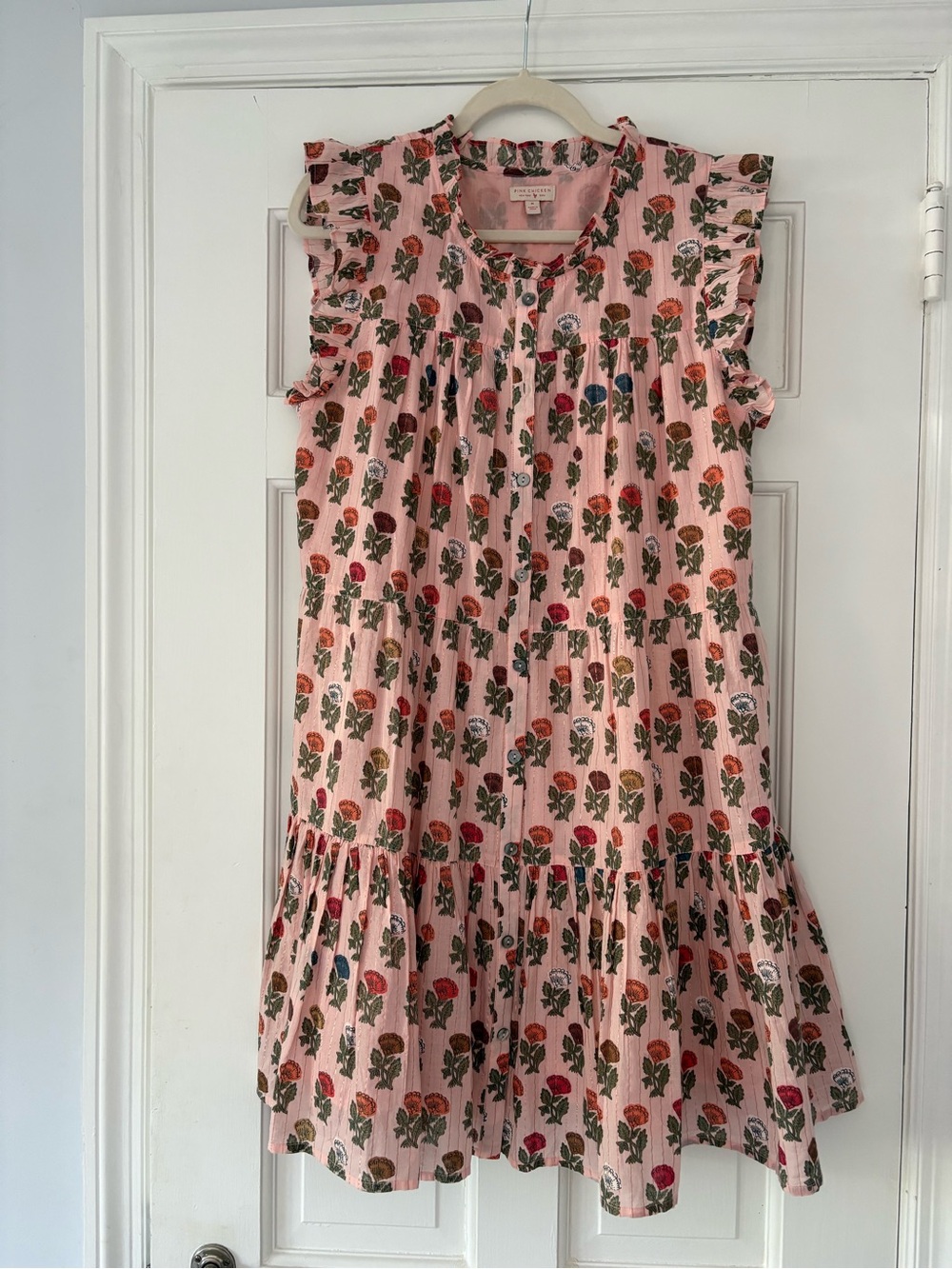 Pink Chicken Pink Floral Tiered Cotton Dress